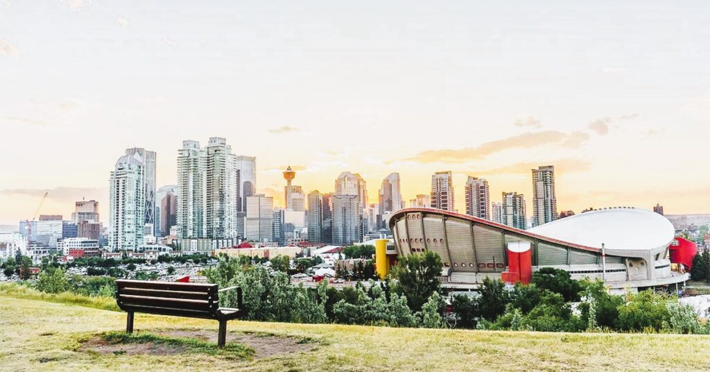 Downtown of Calgary at sunset